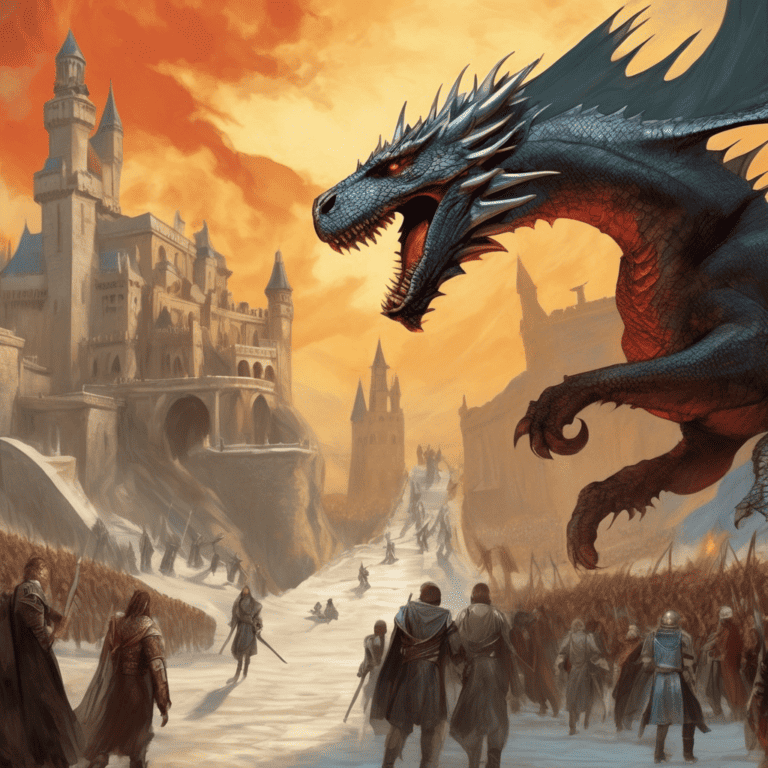 Imagined AI depiction of the book "A Dance With Dragons" by George R. R. Martin, encapsulating the essence of this hugo-2012 award winning novel.