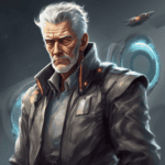 Imagined AI depiction of Admiral Richard Downing from "Fire With Fire" by Charles E. Gannon, encapsulating the essence of this iconic archetype of Mentor in the narrative.
