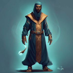 Imagined AI depiction of Al-Jahiz from "A Master of Djinn" by P. Djèlí Clark, encapsulating the essence of this iconic archetype of {'value': 'Mentor, Historical Figure', 'rendered': 'Mentor, Historical Figure'} in the narrative.