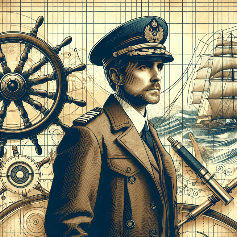 Imagined AI depiction of Captain Higgins from "Ten Excerpts from an Annotated Bibliography on the Cannibal Women of Ratnabar Island" by Nibedita Sen, encapsulating the essence of this iconic archetype of Ally, Captain of the ship in the narrative.