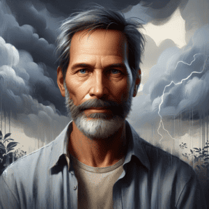 Imagined AI depiction of Dad from "A Catalog of Storms" by Fran Wilde, encapsulating the essence of this iconic archetype of Father in the narrative.