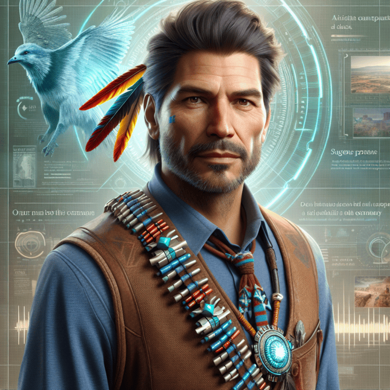 Imagined AI depiction of Jesse Turnblatt from "Winner: “Welcome to Your Authentic Indian Experience™”" by Rebecca Roanhorse, encapsulating the essence of this iconic archetype of Protagonist in the narrative.