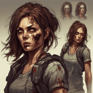 Imagined AI depiction of Juniper from "Badass Moms in the Zombie Apocalypse" by Carol Emshwiller, encapsulating the essence of this iconic archetype of Hero in the narrative.