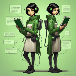 Imagined AI depiction of Kerith from "Advanced Word Problems in Portal Math" by Aimee Picchi, encapsulating the essence of this iconic archetype of Hero in the narrative.