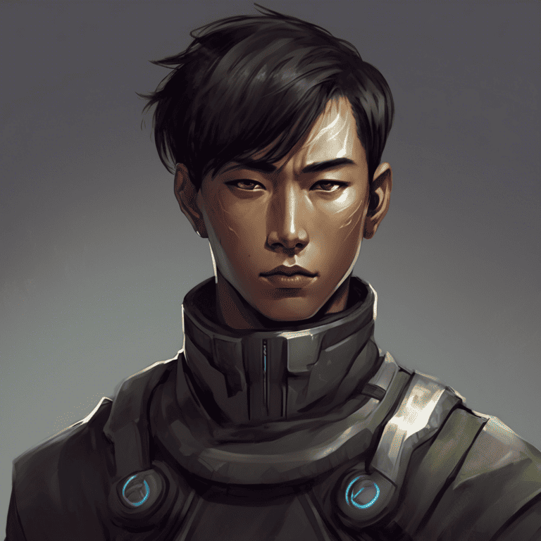 Imagined AI depiction of Kwang from "The Eight-Thousanders" by Jason Sanford, encapsulating the essence of this iconic archetype of Mentor in the narrative.