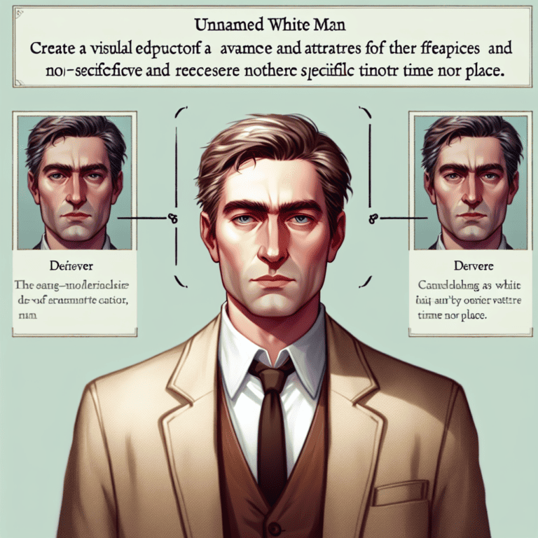 Imagined AI depiction of Unnamed White Man from "Winner: “Welcome to Your Authentic Indian Experience™”" by Rebecca Roanhorse, encapsulating the essence of this iconic archetype of Antagonist in the narrative.