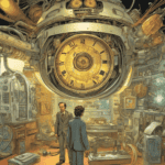 Imagined AI depiction of the book "The Accidental Time Machine" by Joe Haldeman, encapsulating the essence of this nebula-2008 award winning novel.