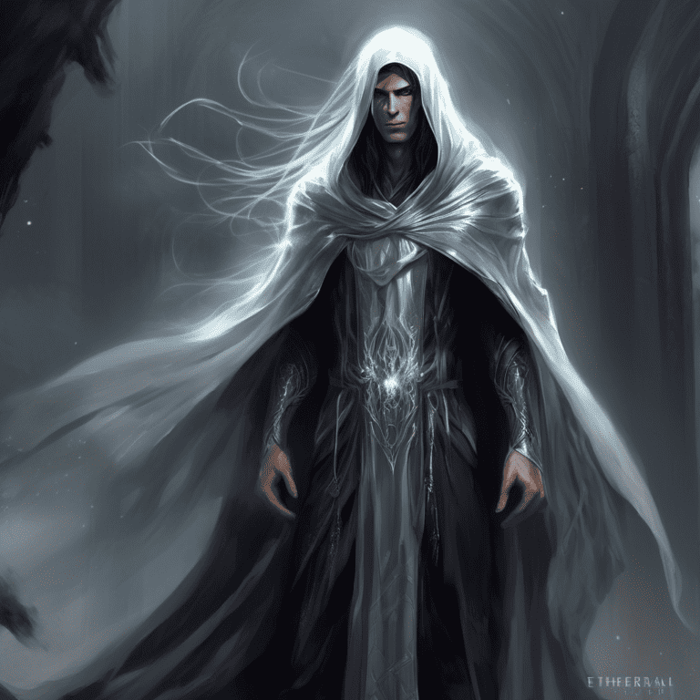 Imagined AI depiction of Zacara from "The Dark Between the Stars" by Kevin J. Anderson, encapsulating the essence of this iconic archetype of Mysterious Stranger in the narrative.