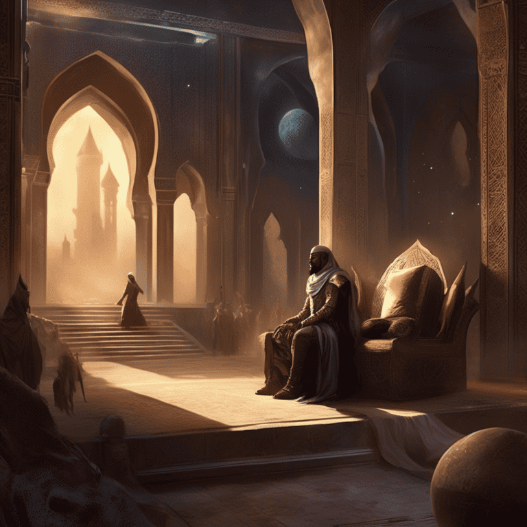 Imagined AI depiction of the book "Throne of the Crescent Moon" by Saladin Ahmed, encapsulating the essence of this hugo-2013 award winning novel.