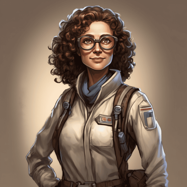 Imagined AI depiction of Dr. Gertrude Salley from "Bones of the Earth" by Michael Swanwick, encapsulating the essence of this iconic archetype of Paleontologist, Scientist, Leader in the narrative.