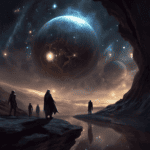 Imagined AI depiction of the book "The Dark Between the Stars" by Kevin J. Anderson, encapsulating the essence of this hugo-2015 award winning novel.