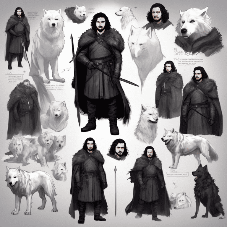 Imagined AI depiction of Jon Snow from "A Storm of Swords" by George R. R. Martin, encapsulating the essence of this iconic archetype of Hero in the narrative.