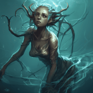 Imagined AI depiction of India Morgan Phelps (Imp) from "The Drowning Girl" by Caitlín R. Kiernan, encapsulating the essence of this iconic archetype of Protagonist in the narrative.