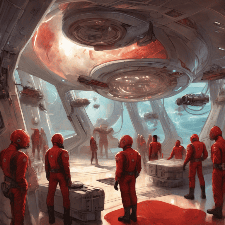 Imagined AI depiction of the book "Redshirts" by John Scalzi, encapsulating the essence of this hugo-2013 award winning novel.