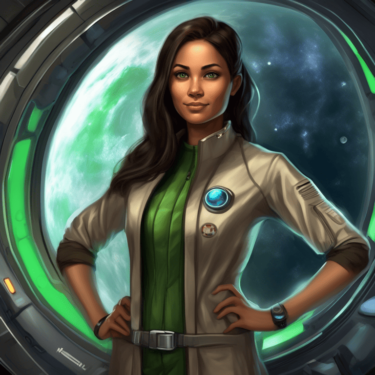 Imagined AI depiction of Emily Washington from "Cosmonaut Keep" by Ken MacLeod, encapsulating the essence of this iconic archetype of Scientist in the narrative.