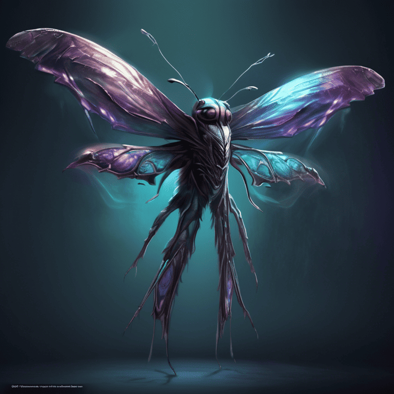 Imagined AI depiction of The slake-moth from "Perdido Street Station" by China Miéville, encapsulating the essence of this iconic archetype of Terrifying entity in the narrative.