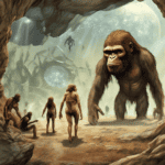 Imagined AI depiction of the book "Hominids" by Robert J. Sawyer, encapsulating the essence of this hugo-2003 award winning novel.