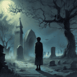 Imagined AI depiction of the book "The Graveyard Book" by Neil Gaiman, encapsulating the essence of this hugo-2009 award winning novel.