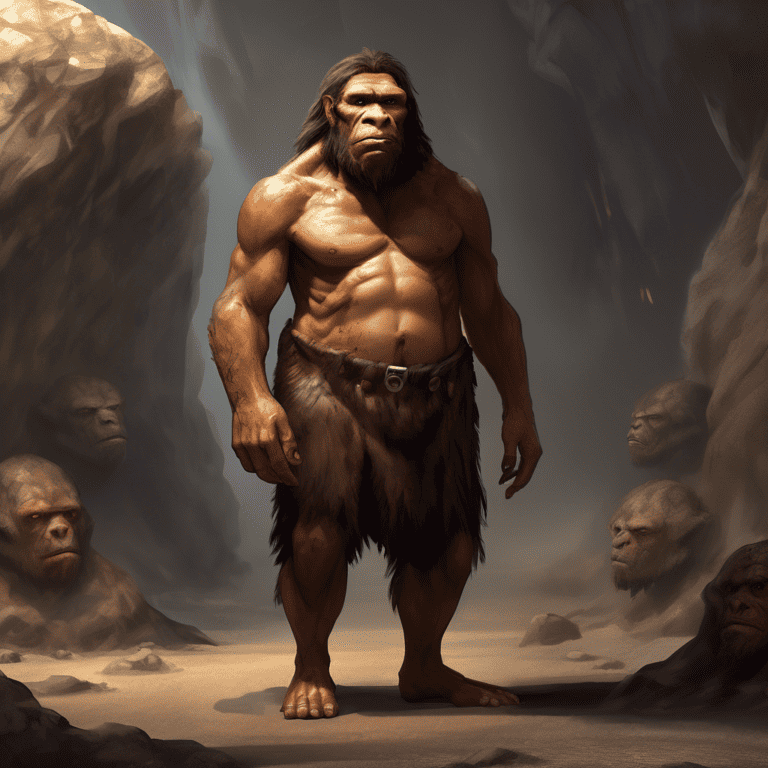 Imagined AI depiction of Ponter Boddit from "Hominids" by Robert J. Sawyer, encapsulating the essence of this iconic archetype of Physicist in the narrative.