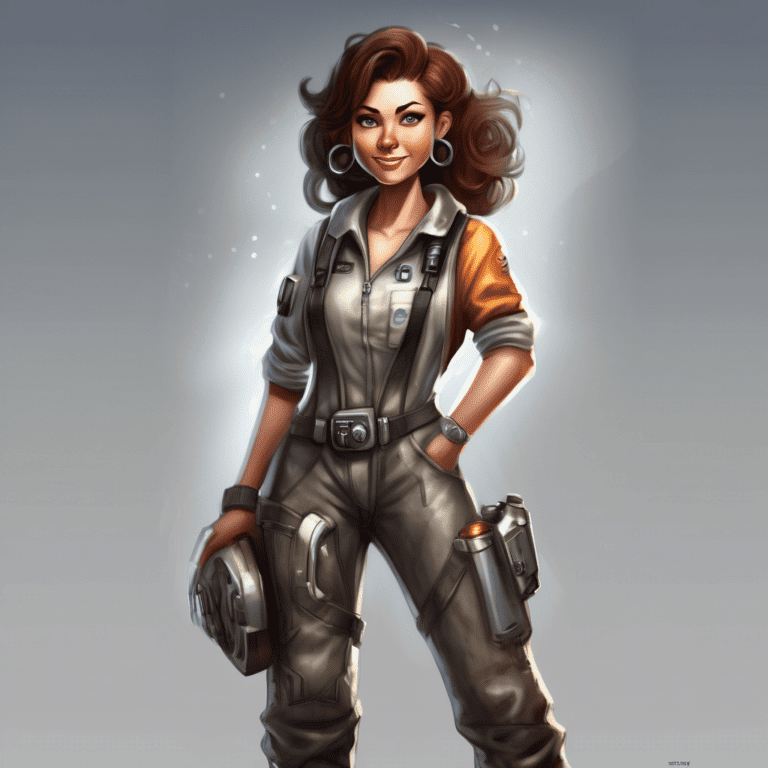 Imagined AI depiction of Aimee from "Damage" by David D. Levine, encapsulating the essence of this iconic archetype of Dedicated engineer in the narrative.