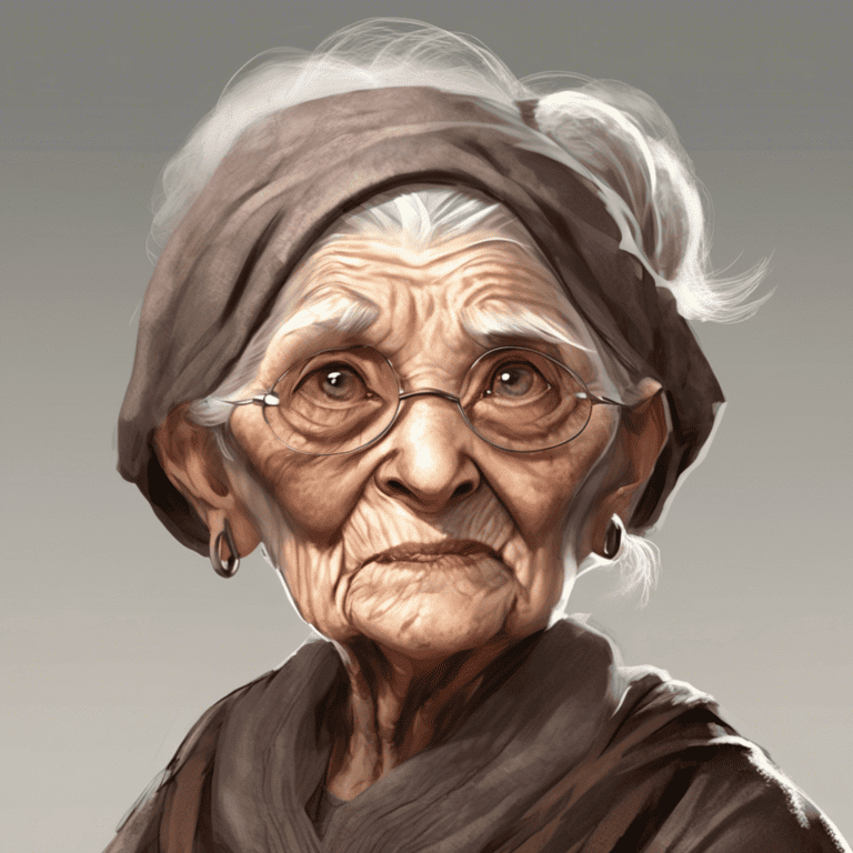 Imagined AI depiction of Grandmother Maisie from "Midnight Robber" by Nalo Hopkinson, encapsulating the essence of this iconic archetype of Mentor, Guide in the narrative.