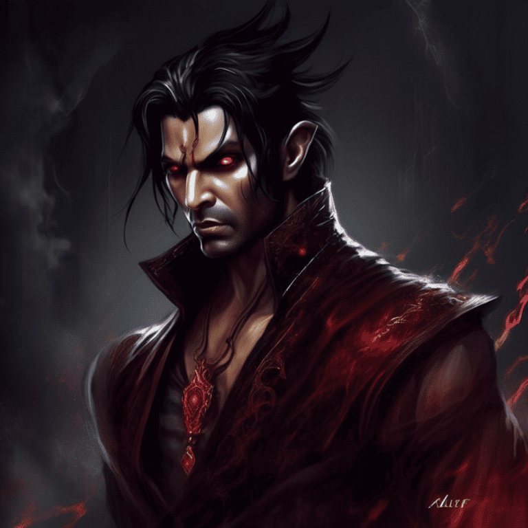 Imagined AI depiction of Vikram the Vampire from "Alif the Unseen" by G. Willow Wilson, encapsulating the essence of this iconic archetype of Mentor in the narrative.