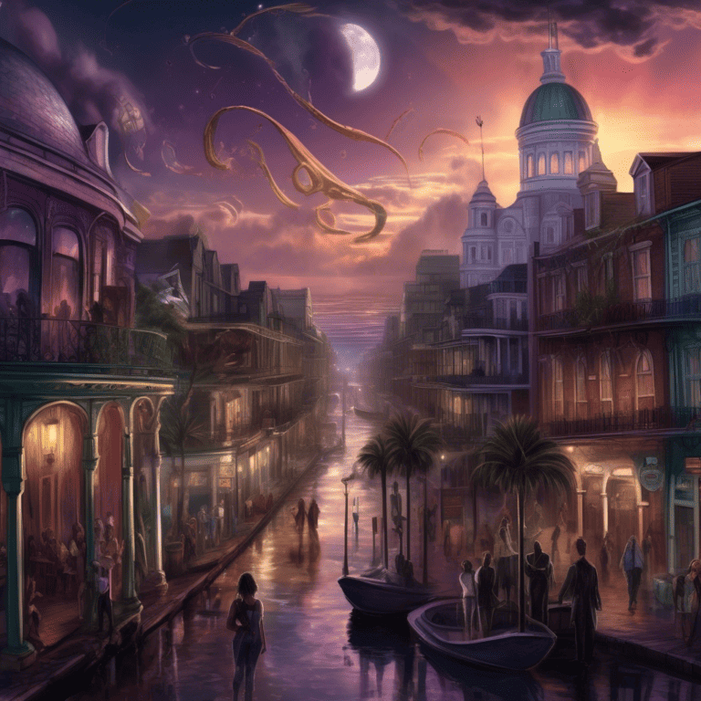 Imagined AI depiction of the book "Crescent City Rhapsody" by China Miéville, encapsulating the essence of this nebula-2009 award winning novel.