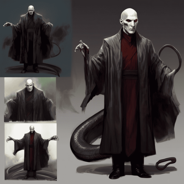 Imagined AI depiction of Lord Voldemort from "Harry Potter and the Goblet of Fire" by George R.R. Martin, encapsulating the essence of this iconic archetype of Villain in the narrative.