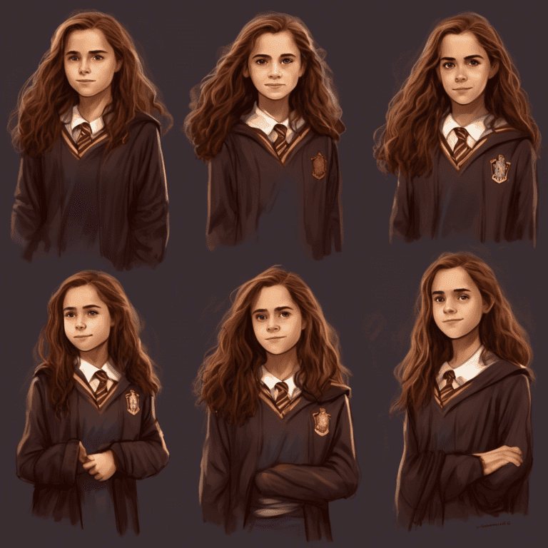 Imagined AI depiction of Hermione Granger from "Harry Potter and the Goblet of Fire" by George R.R. Martin, encapsulating the essence of this iconic archetype of Sidekick in the narrative.