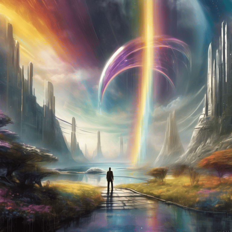 Imagined AI depiction of the book "Rainbows End" by Vernor Vinge, encapsulating the essence of this hugo-2007 award winning novel.