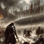 Imagined AI depiction of the book "A Storm of Swords" by George R. R. Martin, encapsulating the essence of this hugo-2001 award winning novel.