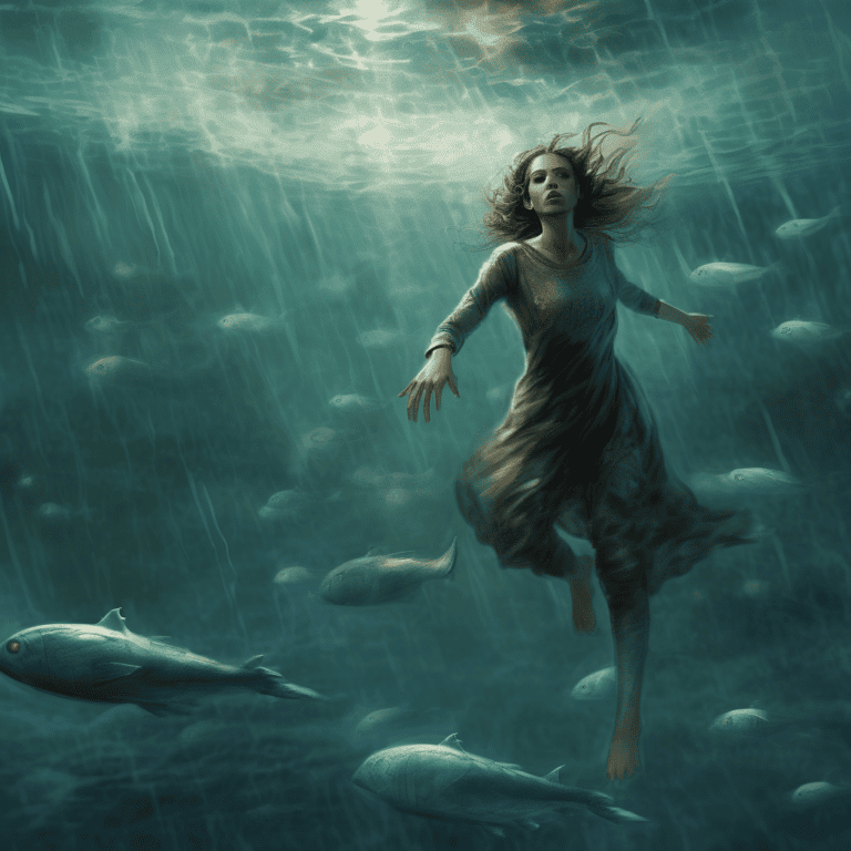 Imagined AI depiction of the book "The Drowning Girl" by Caitlín R. Kiernan, encapsulating the essence of this nebula-2013 award winning novel.