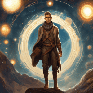 Imagined AI depiction of The Traveler from "The Traveler" by John Twelve Hawks, encapsulating the essence of this iconic archetype of Mysterious Wanderer in the narrative.