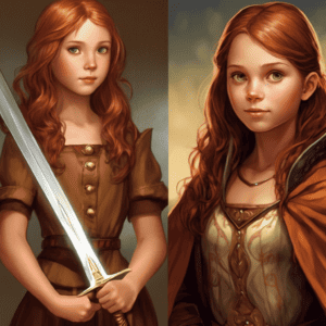 Imagined AI depiction of Katherine from "The Privilege of the Sword" by Ellen Kushner, encapsulating the essence of this iconic archetype of Swordfighter, Politician in the narrative.