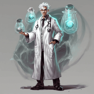 Imagined AI depiction of Dr. Alzer from "The Collapsium" by Wil McCarthy, encapsulating the essence of this iconic archetype of Mentor and Scientist in the narrative.