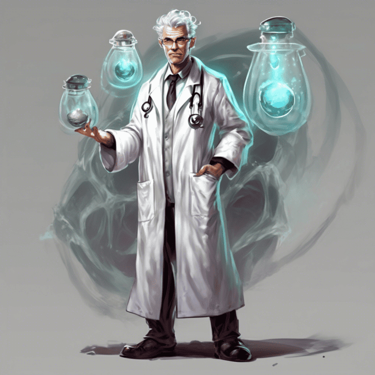 Imagined AI depiction of Dr. Alzer from "The Collapsium" by Wil McCarthy, encapsulating the essence of this iconic archetype of Mentor and Scientist in the narrative.