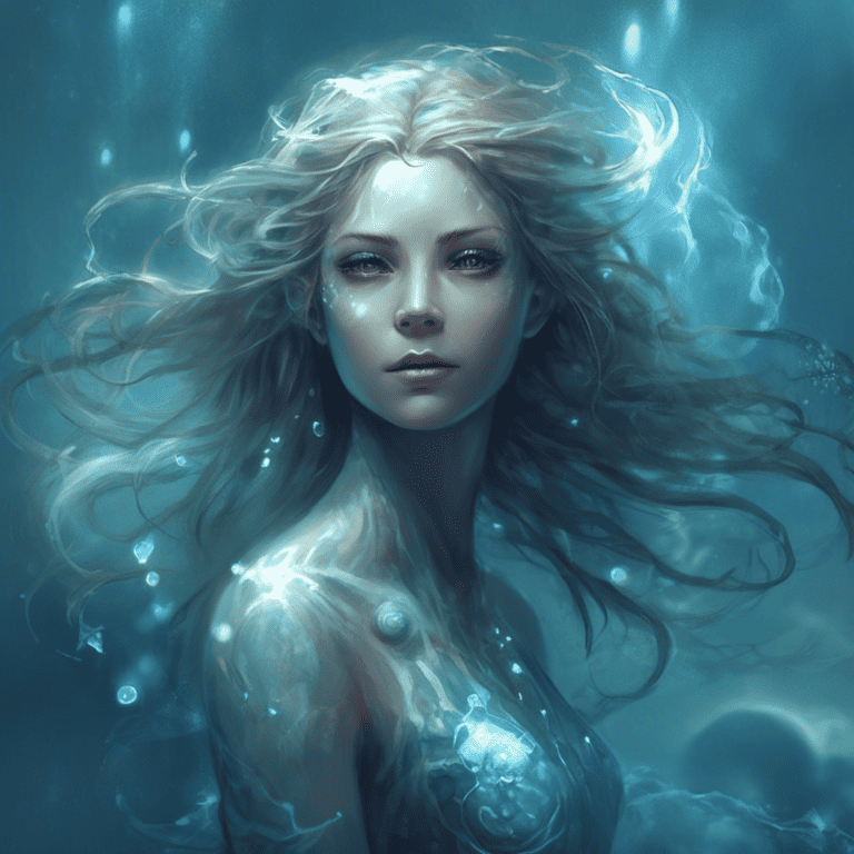 Imagined AI depiction of Eva Canning from "The Drowning Girl" by Caitlín R. Kiernan, encapsulating the essence of this iconic archetype of Enigmatic Figure in the narrative.