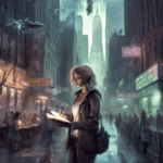 Imagined AI depiction of the book "The Shambling Guide to New York City" by Mur Lafferty, encapsulating the essence of this nebula-2014 award winning novel.