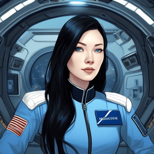 Imagined AI depiction of Ivy Xiao from "Seveneves: A Novel" by Neal Stephenson, encapsulating the essence of this iconic archetype of Commander of International Space Station in the narrative.